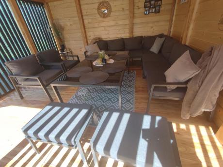Grafitowe nowoczesne meble tarasowe Sodor Corner XXL narożnik z 2 fotelami i 2 pufami - Dark Grey