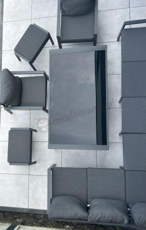 Grafitowe nowoczesne meble tarasowe Sodor Corner XXL narożnik z 2 fotelami i 2 pufami - Dark Grey