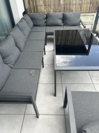 Grafitowe nowoczesne meble tarasowe Sodor Corner XXL narożnik z 2 fotelami i 2 pufami - Dark Grey