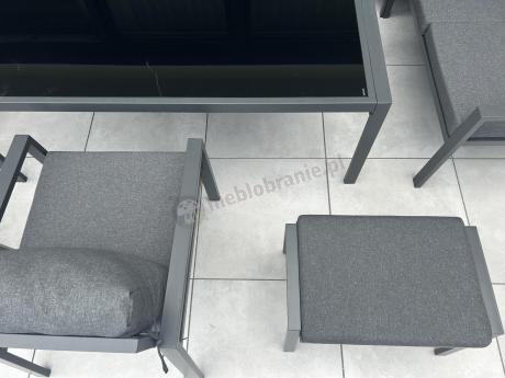Grafitowe nowoczesne meble tarasowe Sodor Corner XXL narożnik z 2 fotelami i 2 pufami - Dark Grey