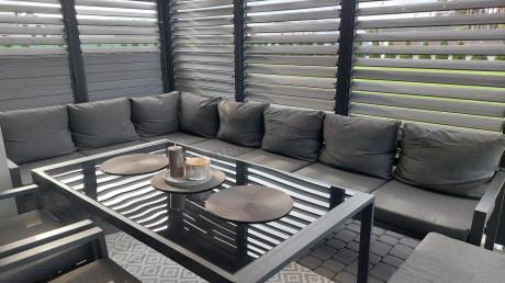Grafitowe nowoczesne meble tarasowe Sodor Corner XXL narożnik z 2 fotelami i 2 pufami - Dark Grey