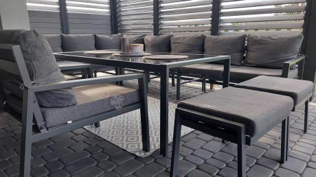 Grafitowe nowoczesne meble tarasowe Sodor Corner XXL narożnik z 2 fotelami i 2 pufami - Dark Grey