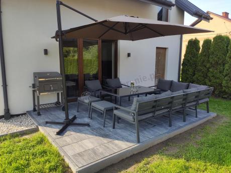 Grafitowe nowoczesne meble tarasowe Sodor Corner XXL narożnik z 2 fotelami i 2 pufami - Dark Grey