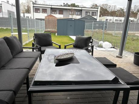 Grafitowe nowoczesne meble tarasowe Sodor Corner XXL narożnik z 2 fotelami i 2 pufami - Dark Grey