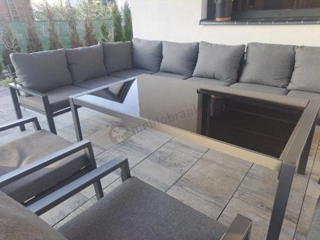 Grafitowe nowoczesne meble tarasowe Sodor Corner XXL narożnik z 2 fotelami i 2 pufami - Dark Grey