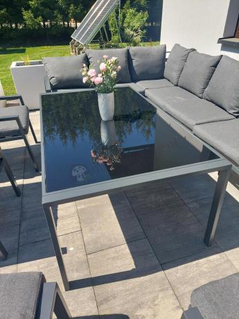 Grafitowe nowoczesne meble tarasowe Sodor Corner XXL narożnik z 2 fotelami i 2 pufami - Dark Grey