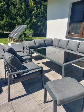 Grafitowe nowoczesne meble tarasowe Sodor Corner XXL narożnik z 2 fotelami i 2 pufami - Dark Grey