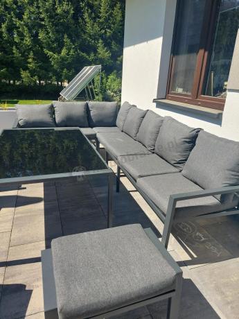 Grafitowe nowoczesne meble tarasowe Sodor Corner XXL narożnik z 2 fotelami i 2 pufami - Dark Grey