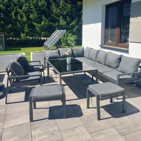 Grafitowe nowoczesne meble tarasowe Sodor Corner XXL narożnik z 2 fotelami i 2 pufami - Dark Grey