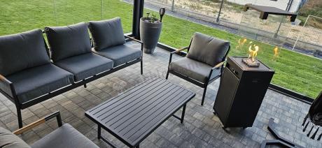 Grafitowy aluminiowy zestaw ogrodowy z sofą 190cm, fotelami i stolikiem kawowym - Ailo
