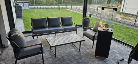 Grafitowy aluminiowy zestaw ogrodowy z sofą 190cm, fotelami i stolikiem kawowym - Ailo