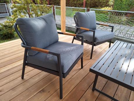 Grafitowy aluminiowy zestaw ogrodowy z sofą 190cm, fotelami i stolikiem kawowym - Ailo