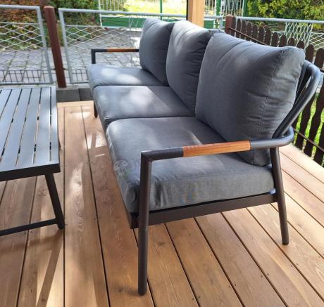 Grafitowy aluminiowy zestaw ogrodowy z sofą 190cm, fotelami i stolikiem kawowym - Ailo