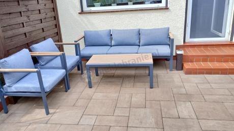 Grafitowy komplet aluminiowych mebli wypoczynkowych na taras Stine