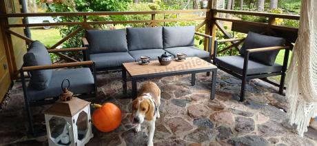 Grafitowy komplet aluminiowych mebli wypoczynkowych na taras Stine