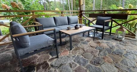 Grafitowy komplet aluminiowych mebli wypoczynkowych na taras Stine