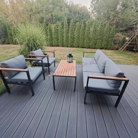 Grafitowy komplet aluminiowych mebli wypoczynkowych na taras Stine