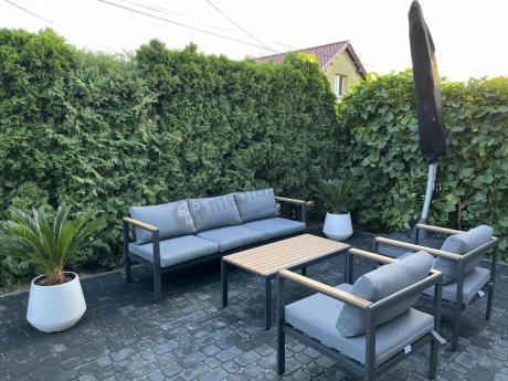 Grafitowy komplet aluminiowych mebli wypoczynkowych na taras Stine