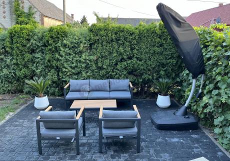 Grafitowy komplet aluminiowych mebli wypoczynkowych na taras Stine