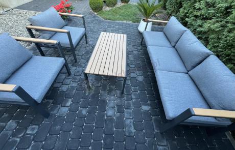 Grafitowy komplet aluminiowych mebli wypoczynkowych na taras Stine