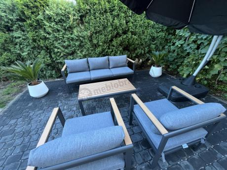 Grafitowy komplet aluminiowych mebli wypoczynkowych na taras Stine