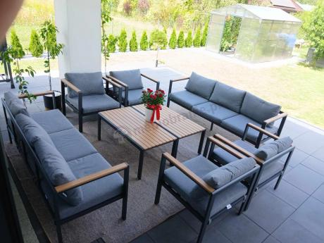 Grafitowy komplet aluminiowych mebli wypoczynkowych na taras Stine