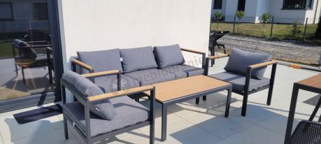 Grafitowy komplet aluminiowych mebli wypoczynkowych na taras Stine