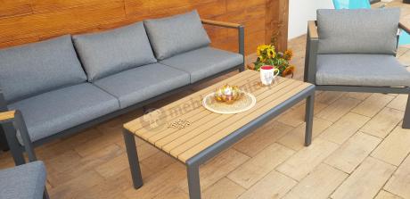 Grafitowy komplet aluminiowych mebli wypoczynkowych na taras Stine