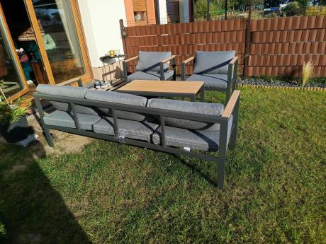 Grafitowy komplet aluminiowych mebli wypoczynkowych na taras Stine