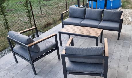 Grafitowy komplet aluminiowych mebli wypoczynkowych na taras Stine