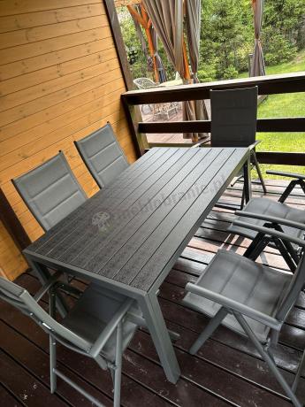 Grafitowy komplet mebli aluminiowych - stół 150cm + 6 krzeseł - Kanbery Antracite 6+1
