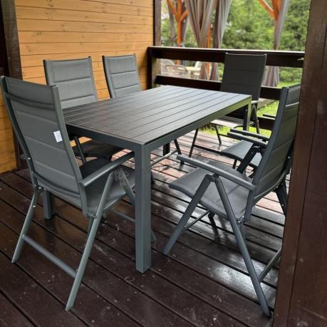 Grafitowy komplet mebli aluminiowych - stół 150cm + 6 krzeseł - Kanbery Antracite 6+1