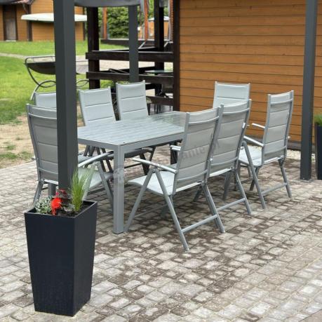 Grafitowy komplet mebli aluminiowych - stół 150cm + 6 krzeseł - Kanbery Antracite 6+1