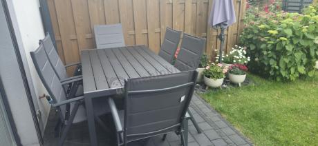 Grafitowy komplet mebli aluminiowych - stół 150cm + 6 krzeseł - Kanbery Antracite 6+1