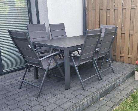 Grafitowy komplet mebli aluminiowych - stół 150cm + 6 krzeseł - Kanbery Antracite 6+1