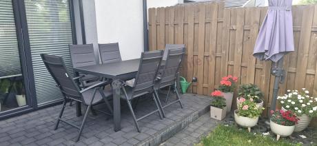 Grafitowy komplet mebli aluminiowych - stół 150cm + 6 krzeseł - Kanbery Antracite 6+1