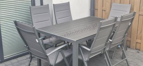 Grafitowy komplet mebli aluminiowych - stół 150cm + 6 krzeseł - Kanbery Antracite 6+1