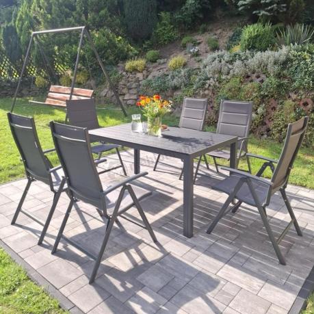 Grafitowy komplet mebli aluminiowych - stół 150cm + 6 krzeseł - Kanbery Antracite 6+1