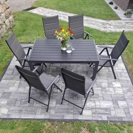 Grafitowy komplet mebli aluminiowych - stół 150cm + 6 krzeseł - Kanbery Antracite 6+1