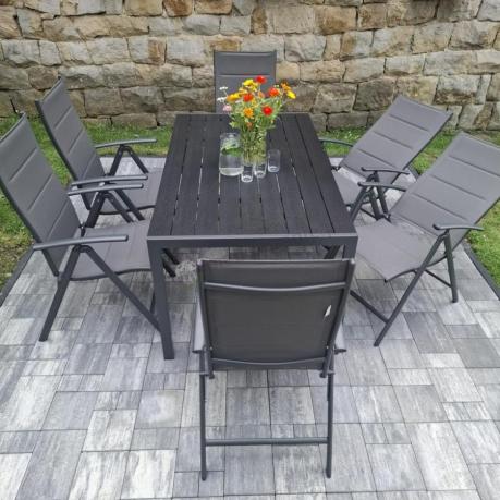 Grafitowy komplet mebli aluminiowych - stół 150cm + 6 krzeseł - Kanbery Antracite 6+1