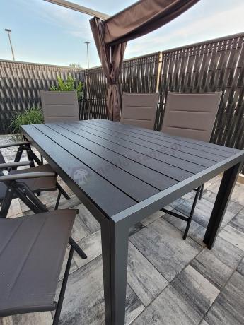Grafitowy komplet mebli aluminiowych - stół 150cm + 6 krzeseł - Kanbery Antracite 6+1