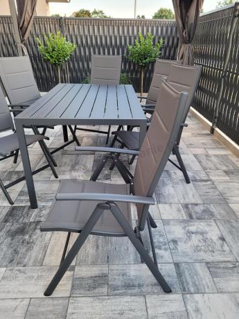 Grafitowy komplet mebli aluminiowych - stół 150cm + 6 krzeseł - Kanbery Antracite 6+1