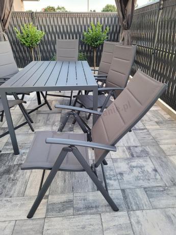 Grafitowy komplet mebli aluminiowych - stół 150cm + 6 krzeseł - Kanbery Antracite 6+1