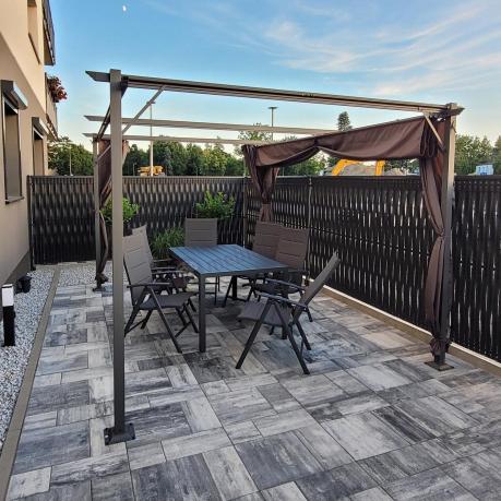 Grafitowy komplet mebli aluminiowych - stół 150cm + 6 krzeseł - Kanbery Antracite 6+1