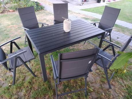 Grafitowy komplet mebli aluminiowych - stół 150cm + 6 krzeseł - Kanbery Antracite 6+1