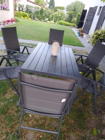 Grafitowy komplet mebli aluminiowych - stół 150cm + 6 krzeseł - Kanbery Antracite 6+1