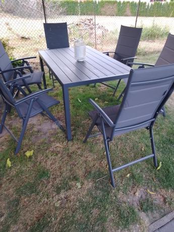 Grafitowy komplet mebli aluminiowych - stół 150cm + 6 krzeseł - Kanbery Antracite 6+1