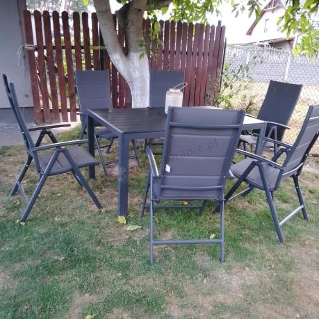 Grafitowy komplet mebli aluminiowych - stół 150cm + 6 krzeseł - Kanbery Antracite 6+1