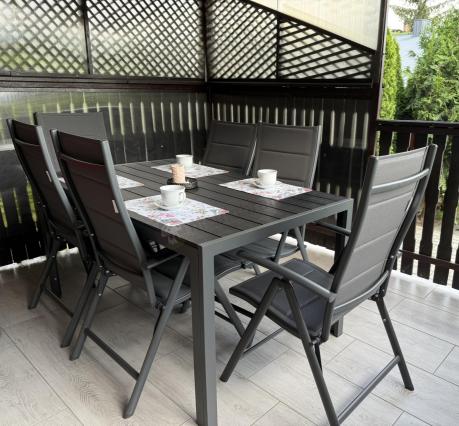 Grafitowy komplet mebli aluminiowych - stół 150cm + 6 krzeseł - Kanbery Antracite 6+1