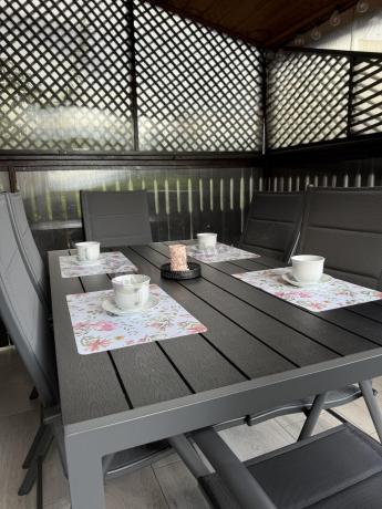 Grafitowy komplet mebli aluminiowych - stół 150cm + 6 krzeseł - Kanbery Antracite 6+1